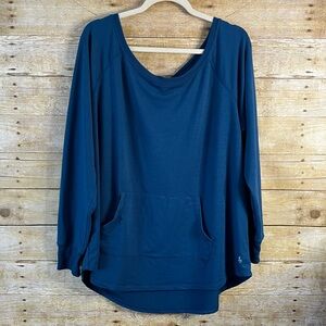 Torrid Women’s Blue Wide Neck Off Shoulder Sweatshirt EUC Size 3X Pocket Tunic